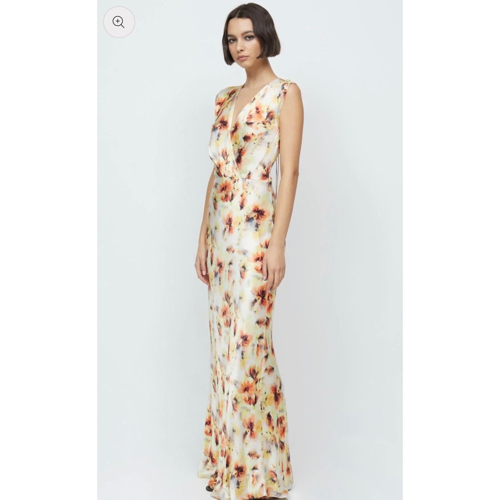 Bec + Bridge Sunset Floral Wrap Maxi Cocktail Dress Orange Yellow Size 4 NWT